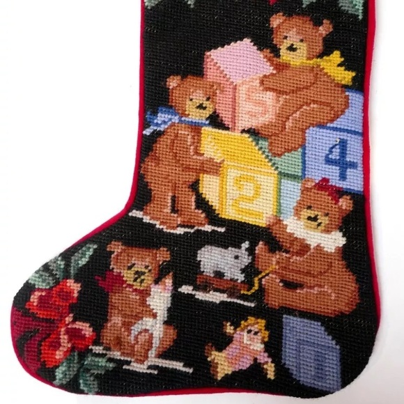 VTG IMPERIAL ELEGANCE Toy's & Teddy Bears Needlepoint Wool Christmas Stocking - Picture 2 of 5